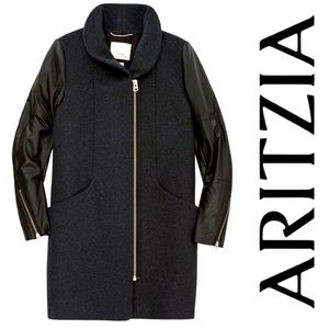 🖤LAMB LEATHER SLEEVE VIRGIN WOOL & CASHMERE ARITZIA WILFRED COCOON COAT